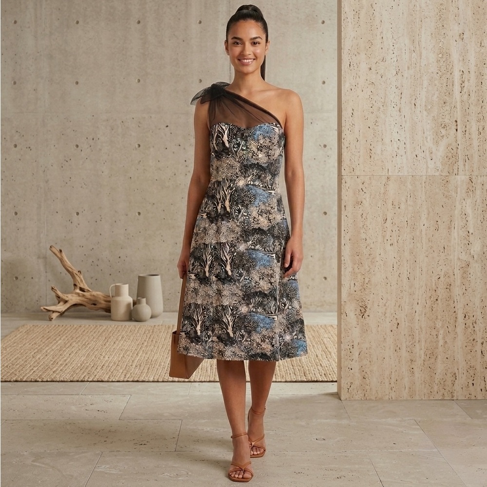 Anthropologie Into the Woods Plenty by Tracy Reese Silk One Shoulder Dress 8